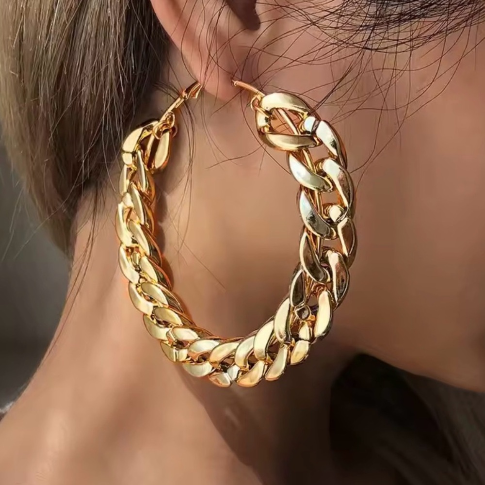 2/$29 or 3/$39 Large Gold Hoop Statement Chain Earrings - Picture 1 of 6